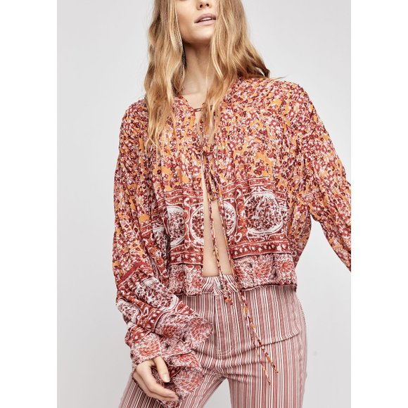 NWT Free People Lorriane Tiered Kimono / Mustard - Picture 1 of 6